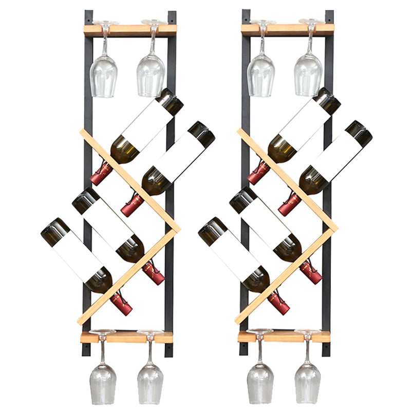 Wall Mounted Wine Shelf Wood and Metal Wine Holder Rack for Kitchen