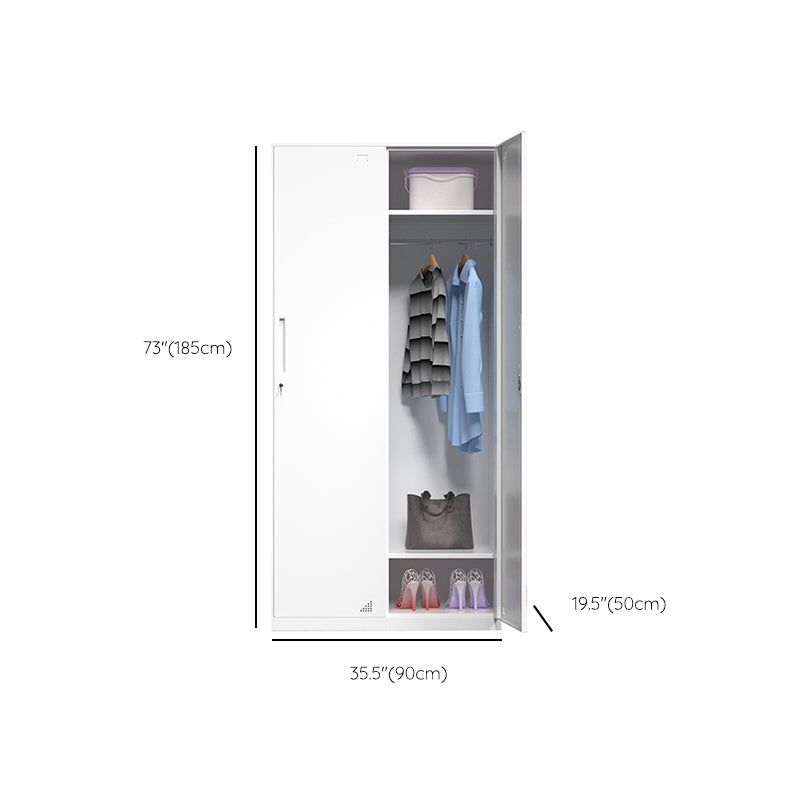 35.5"L x 19.5"W x 73"H White Wardrobe Armoire with Garment Rod Steel Wardrobe Cabinet