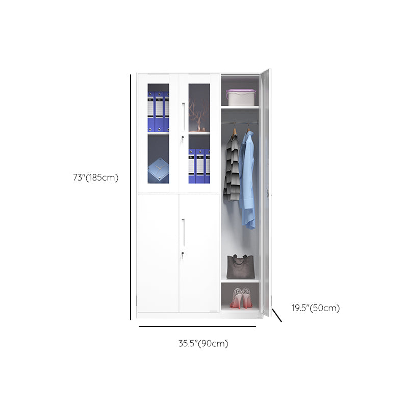 35.5"L x 19.5"W x 73"H White Wardrobe Armoire with Garment Rod Steel Wardrobe Cabinet