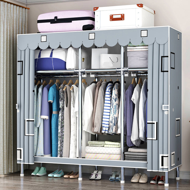 Matte Finish Wardrobe with Metal Frame Modern Storage Cabinet for Home
