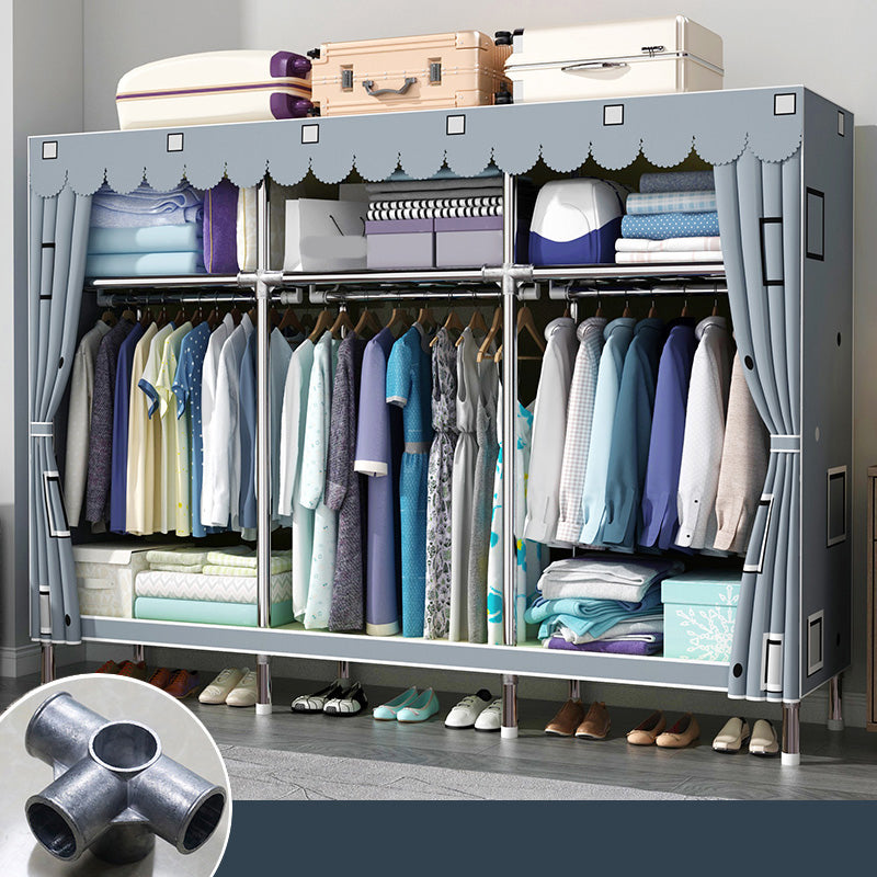 Matte Finish Wardrobe with Metal Frame Modern Storage Cabinet for Home