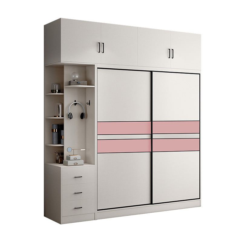 White Colour Wooden Wardrobe Rod Included Wardrobe Wardrobe Closet with Sliding Door