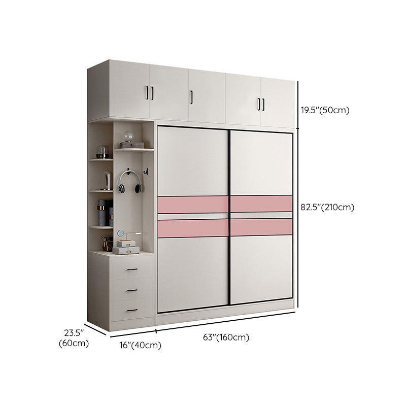 White Colour Wooden Wardrobe Rod Included Wardrobe Wardrobe Closet with Sliding Door