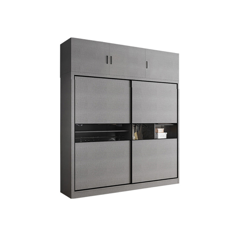 Gray Colour Wooden Wardrobe Rod Included Wardrobe Wardrobe Closet with Sliding Door