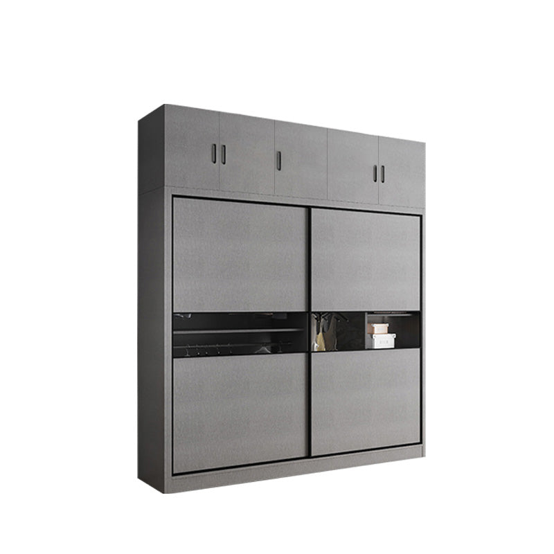 Gray Colour Wooden Wardrobe Rod Included Wardrobe Wardrobe Closet with Sliding Door