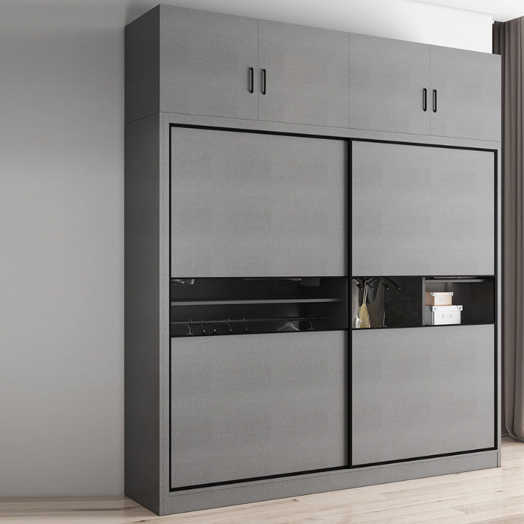 Gray Colour Wooden Wardrobe Rod Included Wardrobe Wardrobe Closet with Sliding Door