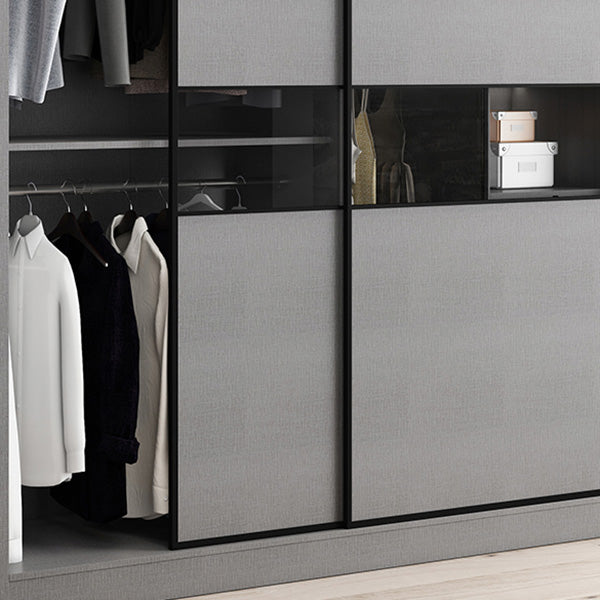 Gray Colour Wooden Wardrobe Rod Included Wardrobe Wardrobe Closet with Sliding Door