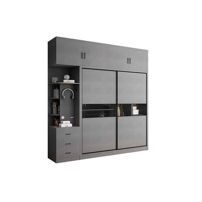 Gray Colour Wooden Wardrobe Rod Included Wardrobe Wardrobe Closet with Sliding Door