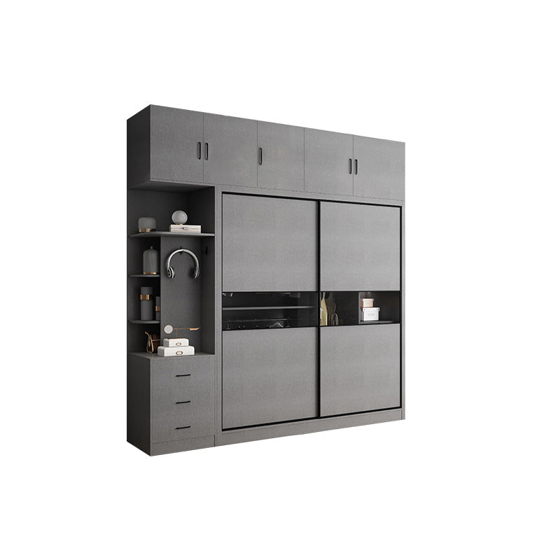 Gray Colour Wooden Wardrobe Rod Included Wardrobe Wardrobe Closet with Sliding Door