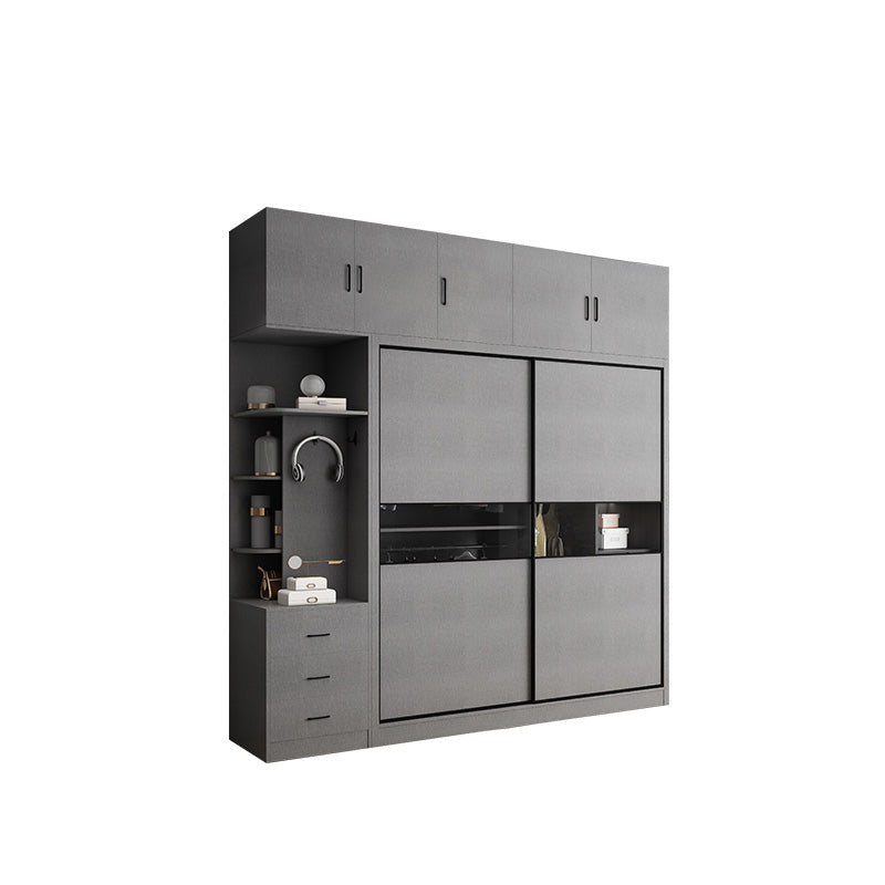 Gray Colour Wooden Wardrobe Rod Included Wardrobe Wardrobe Closet with Sliding Door