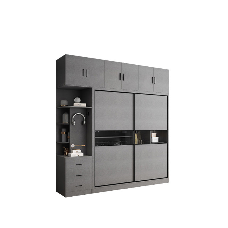 Gray Colour Wooden Wardrobe Rod Included Wardrobe Wardrobe Closet with Sliding Door