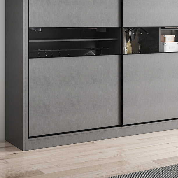 Gray Colour Wooden Wardrobe Rod Included Wardrobe Wardrobe Closet with Sliding Door