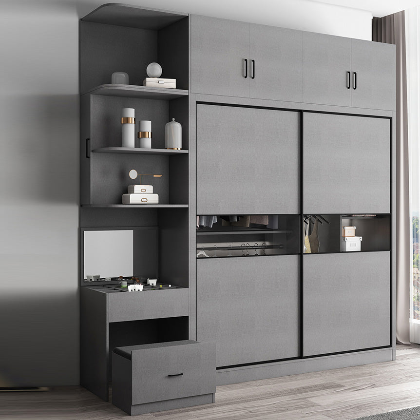 Gray Colour Wooden Wardrobe Rod Included Wardrobe Wardrobe Closet with Sliding Door