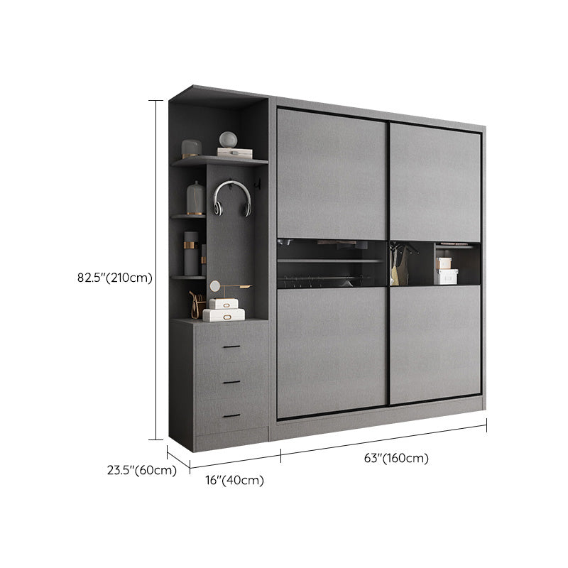 Gray Colour Wooden Wardrobe Rod Included Wardrobe Wardrobe Closet with Sliding Door