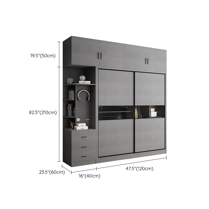 Gray Colour Wooden Wardrobe Rod Included Wardrobe Wardrobe Closet with Sliding Door