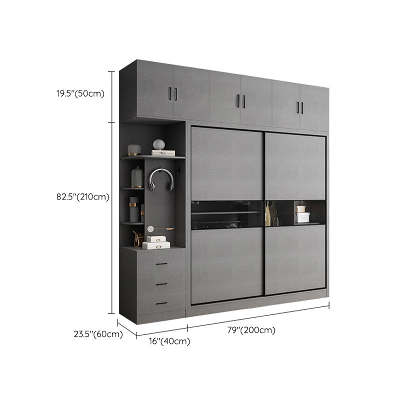 Gray Colour Wooden Wardrobe Rod Included Wardrobe Wardrobe Closet with Sliding Door