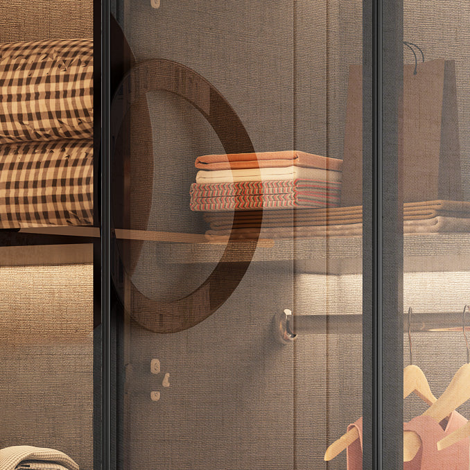 Modern Glass Wardrobe Cloth Rod Included Wardrobe Closet without Light