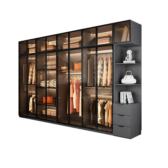 Modern Glass Wardrobe Cloth Rod Included Wardrobe Closet without Light