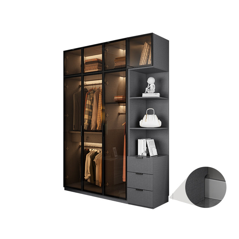 Modern Glass Wardrobe Cloth Rod Included Wardrobe Closet without Light