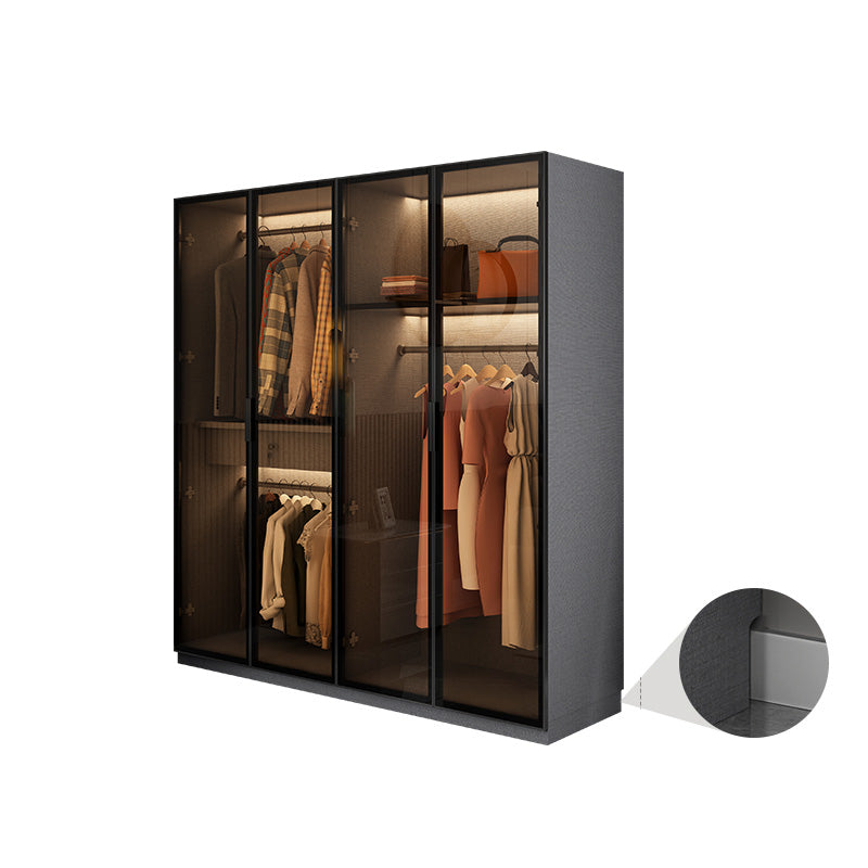 Modern Glass Wardrobe Cloth Rod Included Wardrobe Closet without Light