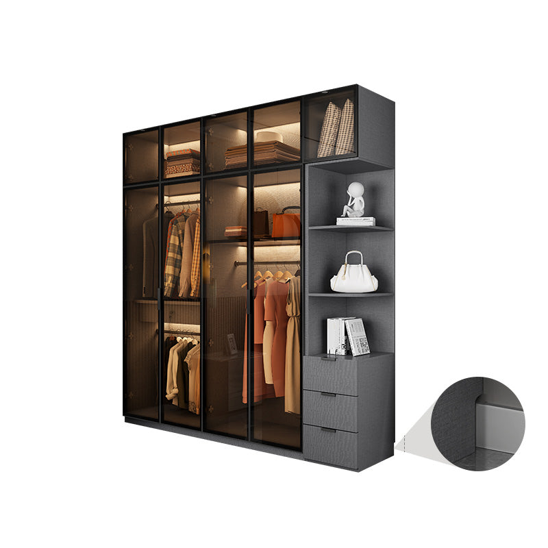 Modern Glass Wardrobe Cloth Rod Included Wardrobe Closet without Light
