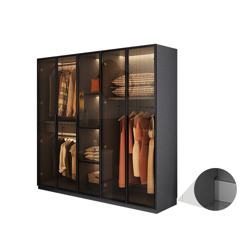 Modern Glass Wardrobe Cloth Rod Included Wardrobe Closet without Light