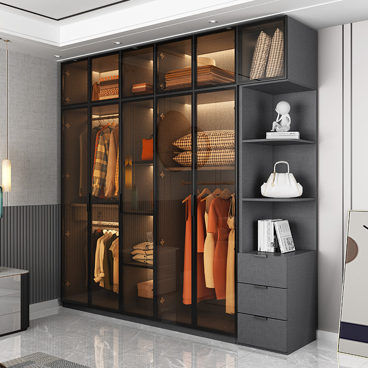 Modern Glass Wardrobe Cloth Rod Included Wardrobe Closet without Light