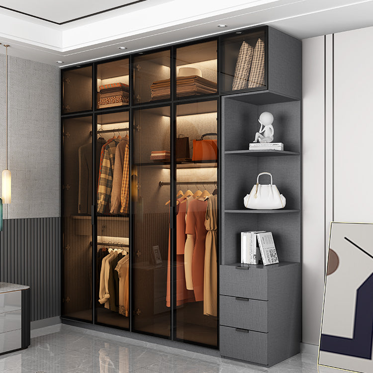 Modern Glass Wardrobe Cloth Rod Included Wardrobe Closet without Light