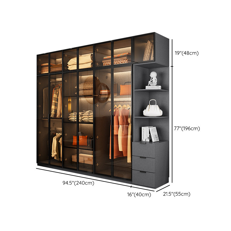 Modern Glass Wardrobe Cloth Rod Included Wardrobe Closet without Light