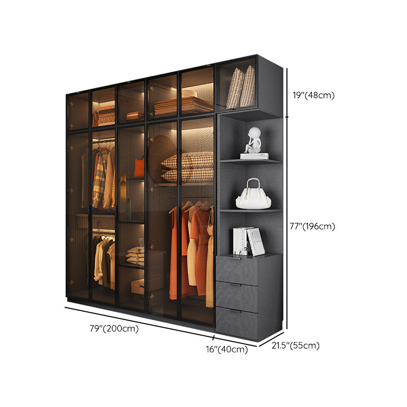 Modern Glass Wardrobe Cloth Rod Included Wardrobe Closet without Light