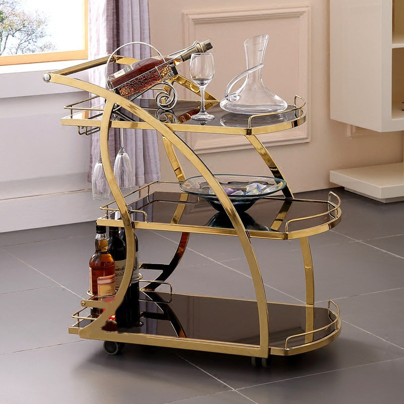 Modern Glass Prep Table Open Storage Rolling Prep Table 3-Tier