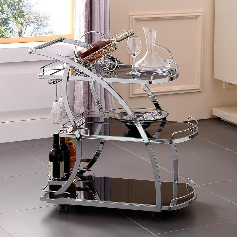 Modern Glass Prep Table Open Storage Rolling Prep Table 3-Tier