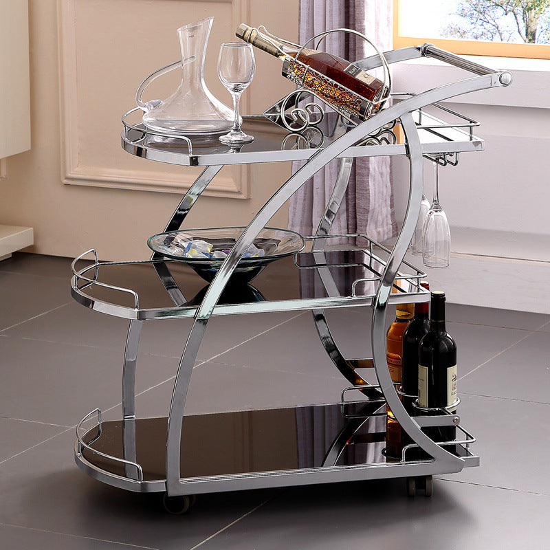 Modern Glass Prep Table Open Storage Rolling Prep Table 3-Tier