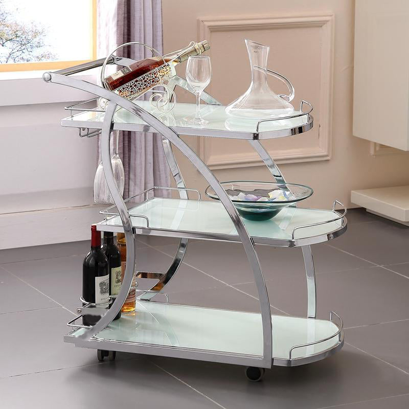 Modern Glass Prep Table Open Storage Rolling Prep Table 3-Tier