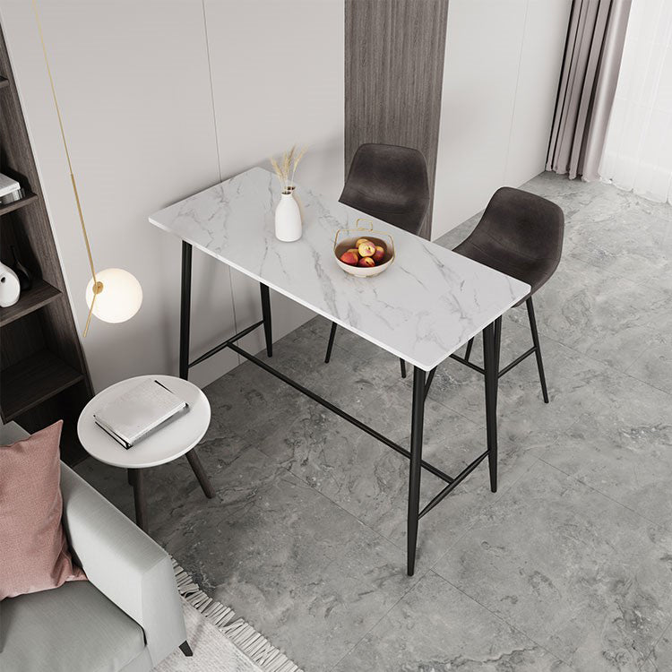 Modern Bar Table Set 1/2/3 Pieces Stone Rectangle Bar Set with Upholstered Stools