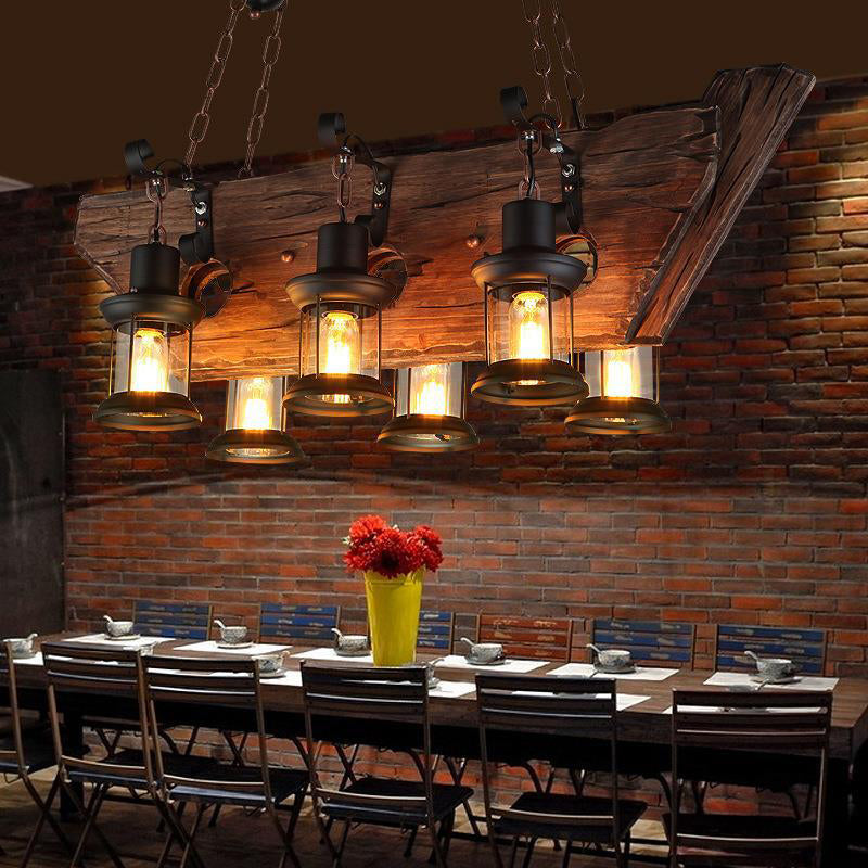 Industrial Island Light 6 Lights Island Hanging Light with Glass Shade for Dining Room