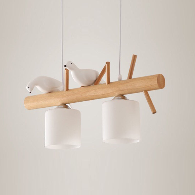 Wood Island Lamp Modern Island Hanging Light with Glass Shade for Dining Room