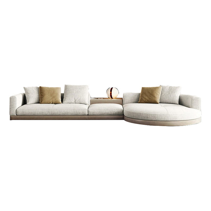 Farmhouse Sectional Sofa with Square Arms in Beige Linen Blend