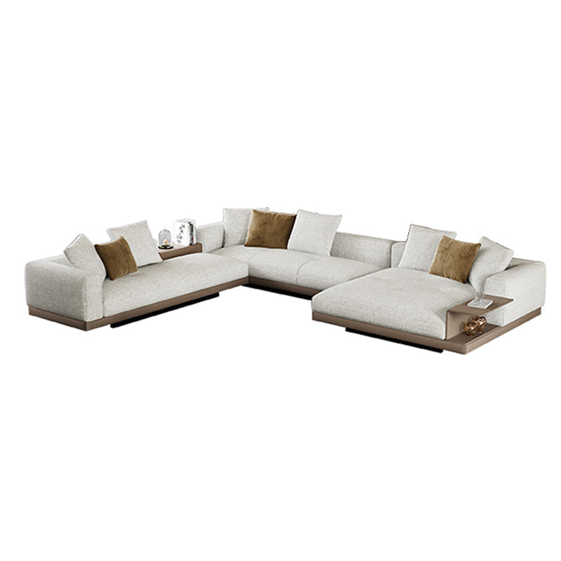 Farmhouse Sectional Sofa with Square Arms in Beige Linen Blend