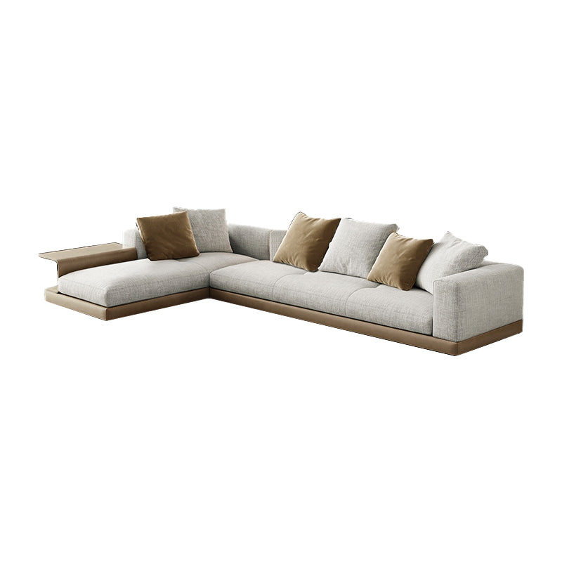 Farmhouse Sectional Sofa with Square Arms in Beige Linen Blend