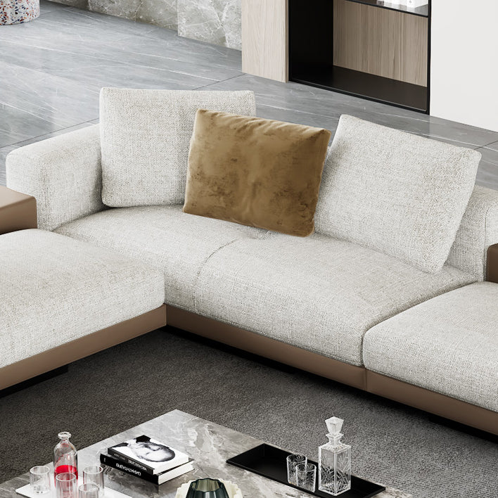 Farmhouse Sectional Sofa with Square Arms in Beige Linen Blend