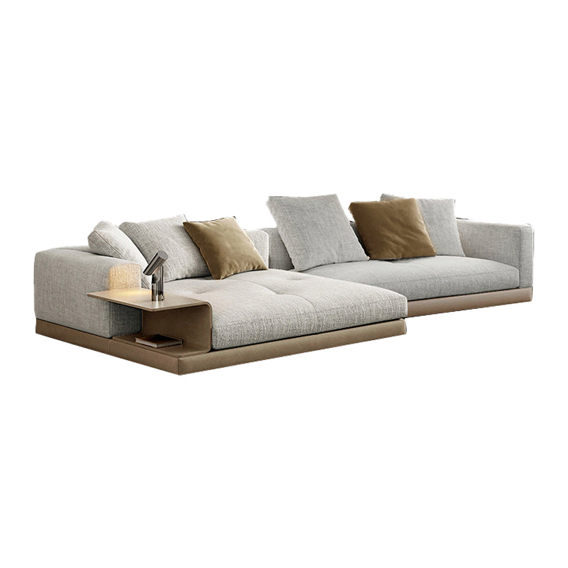 Farmhouse Sectional Sofa with Square Arms in Beige Linen Blend