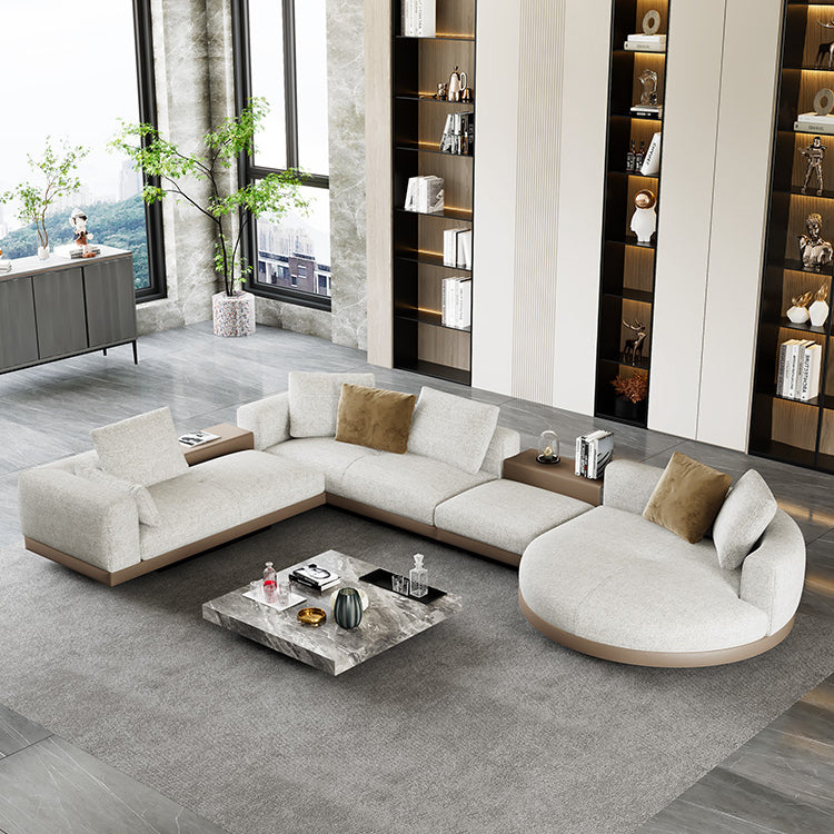 Farmhouse Sectional Sofa with Square Arms in Beige Linen Blend