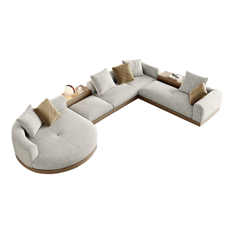 Farmhouse Sectional Sofa with Square Arms in Beige Linen Blend