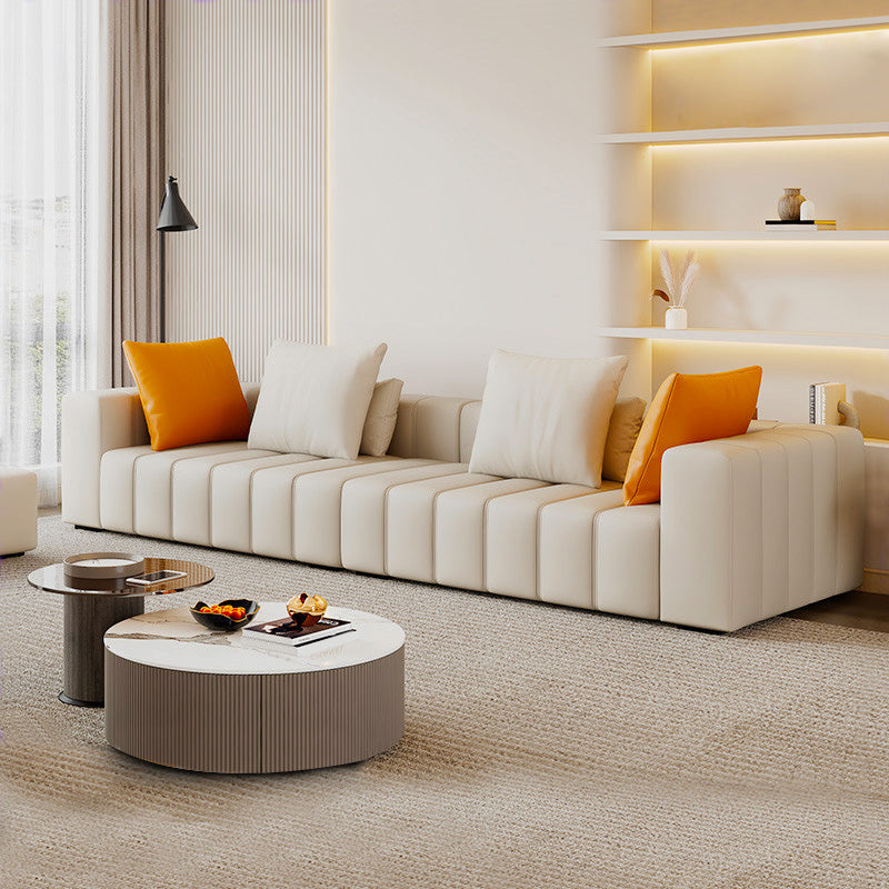 Contemporary White Sectional Sofa with Square Arms and Channel Back