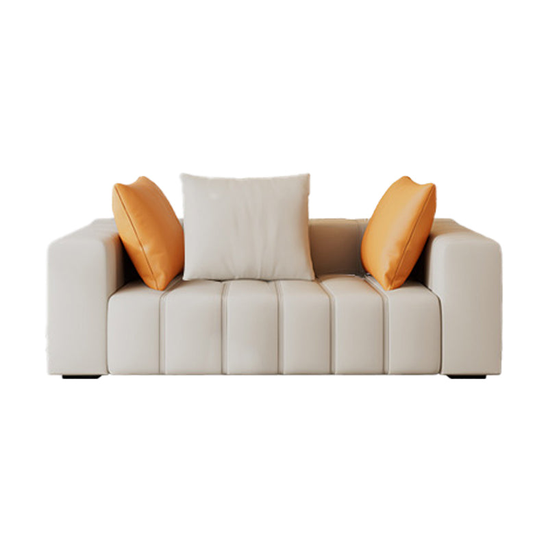 Contemporary White Sectional Sofa with Square Arms and Channel Back