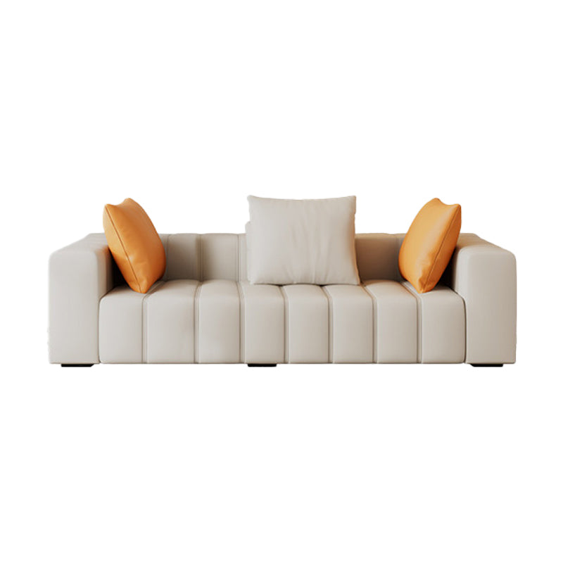 Contemporary White Sectional Sofa with Square Arms and Channel Back