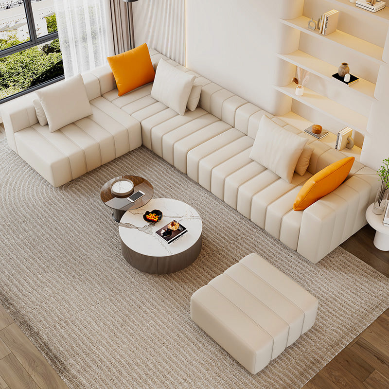 Contemporary White Sectional Sofa with Square Arms and Channel Back