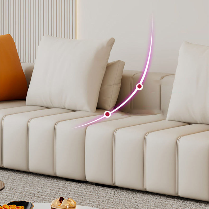 Contemporary White Sectional Sofa with Square Arms and Channel Back