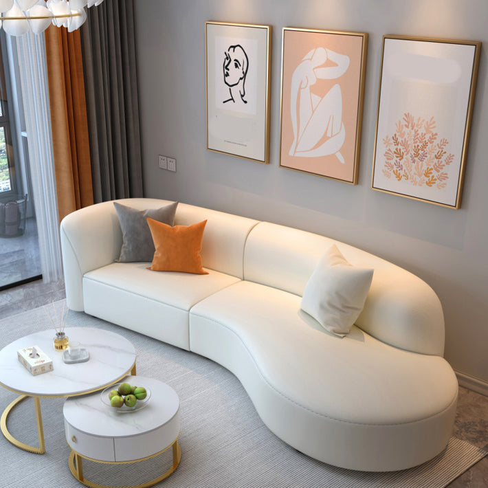 Scandinavian White Sectional Sofa with Tight Back in Pine Wood